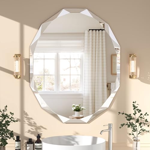 Bathroom Mirrors for Over Sink, Round Frameless Mirrors for Wall, 24x30 Inch Beveled Bathroom Mirror, Bathroom Vanity Circle Mirror for Bedroom Living Room Entryway Home Decor - color: Round, size: 30"L x 24"W