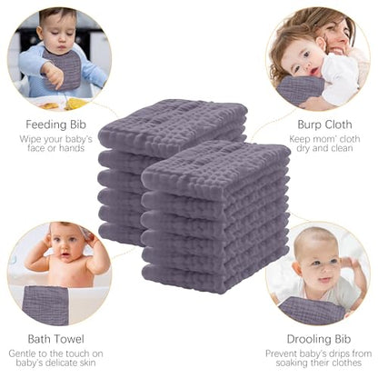 Lovely Care 12 Pack Muslin Burp Cloths 100% Cotton Muslin Cloths Large 20''x10'' Extra Soft and Absorbent Baby Burping Cloth - Grey - color: Grey, size: 10x20 Inch (Pack of 12)