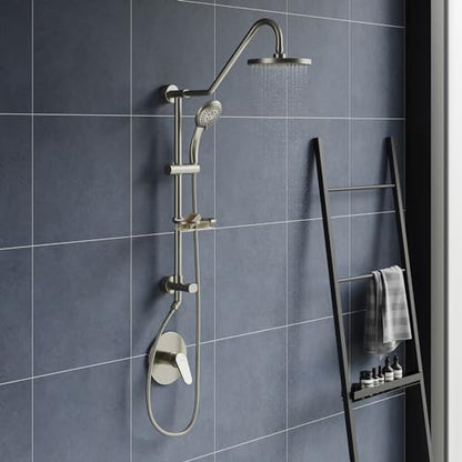 PULSE ShowerSpas Kauai III Brushed Nickel Rain Shower Head with Handheld Spray - 2.5 GPM, 8" Showerhead, 5-Function HandShower, Adjustable Slide Bar - Shower Heads with Handheld Spray Combo - color: Brushed Nickel, size: 2.5 Gallon Per Minute