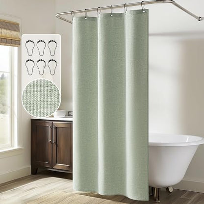 MIULEE Stall Spring Linen Shower Curtain Sage Green W36*L72 6 Metal Hooks | Small, Heavy Duty, Fabric Curtain Set, Waterproof Narrow Thick Cloth Shower Curtains, Bathroom Hotel, Washable - color: Sage Green, size: 36"W x 72"L (Pack of 1)
