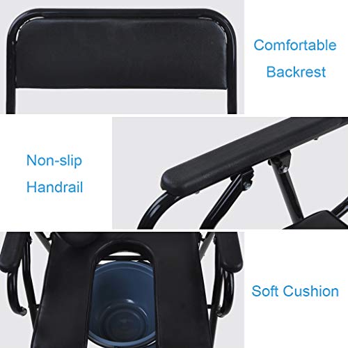 Commode Chair Folding Commode Chair - Bedside Potty Chair with Safety Frame Rails Handicap Padded Toilet Seat Bathroom Shower Chair for Elderly Disabled Pregnant Women