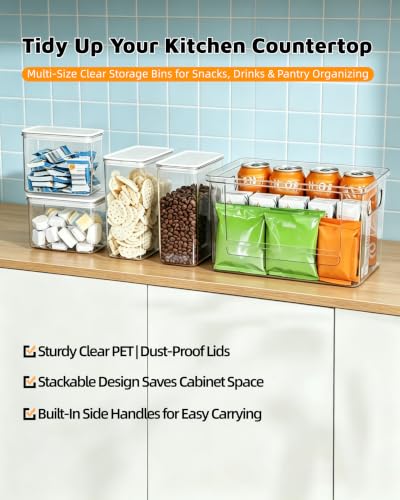 5-in-1 Under Sink Organizer with Trash Bag Dispenser & Acrylic Containers, Clear Laundry Pod & Dishwasher Pod Storage, Bamboo Lid Kitchen Pantry Organization