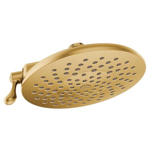 Moen Velocity Brushed Gold Two-Function Rainshower 8-Inch Shower Head with Immersion Technology for a High-Pressure Rinse, S6320BG - color: Brushed Gold, style: Basic