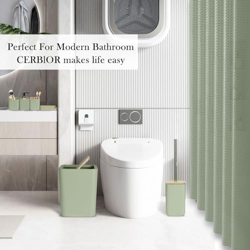 CERBIOR Bamboo Bathroom Accessory Set with Shower Curtain,Green,20PCS | Spiral Set Includes Shower Curtain,Soap Dispenser, Toothbrush Holder, Toothbrush Cup, Soap Dish for Decorative and House Gift - size: Bath Set+Shower Curtain, style: Green