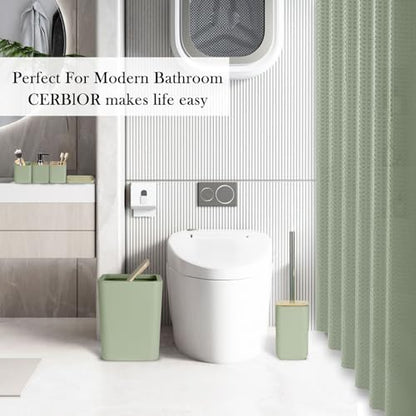 CERBIOR Bamboo Bathroom Accessory Set with Shower Curtain,Green,20PCS | Spiral Set Includes Shower Curtain,Soap Dispenser, Toothbrush Holder, Toothbrush Cup, Soap Dish for Decorative and House Gift - size: Bath Set+Shower Curtain, style: Green