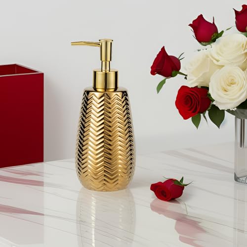 Gold Soap Dispenser,Wavy Design Ceramic Lotion Soap Dispenser for Bathroom, Kitchen, Hand Soap, Dish Soap, Bathroom Countertop - color: Gold