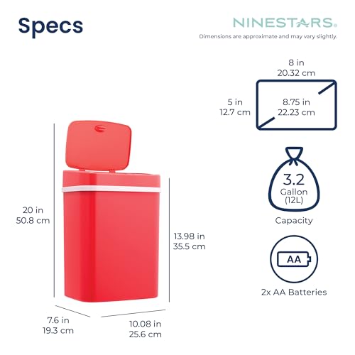 Ninestars 3 Gallon Automatic Trash Can, 12L Touchless Motion Sensor Bathroom or Bedroom Garbage Can with Odor-Sealing Lid, Impact-Resistant ABS Plastic, Rose Red - color: Rose