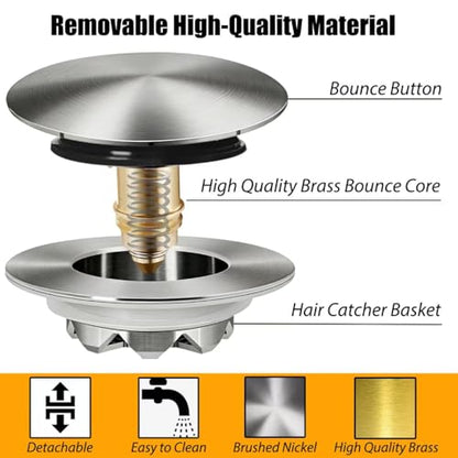 Anlige Bathtub Drain Stopper, Pop Up Tub Stopper and Cover, Bottom with Hair Catcher, Universal for 1.45 in to 1.8 in Drain, Replaces Old Drain Plug, Brushed Nickel - color: Brushed Nickel