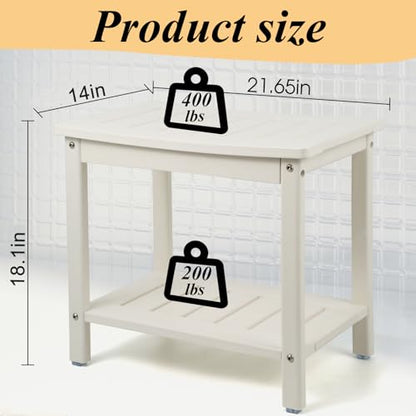Apolimi HDPE Shower Bench, Shower Stool with Storage Shelf 2-Tier Spa Stool for Inside Shower,Water Resistant & Non-Slip Design Shower Seat (White L Size)