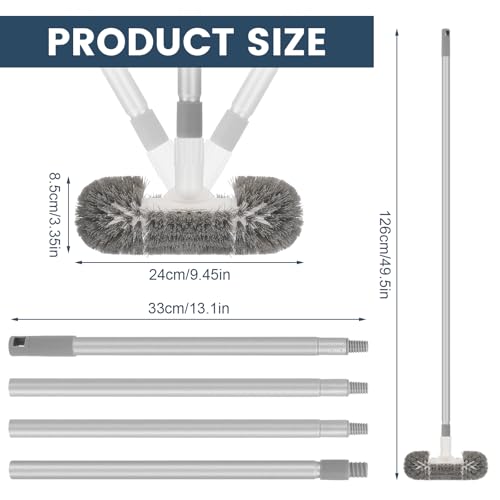 Hoklnuse Deck Brush with 51" Long Handle 360° Cylindrical Scrub Cleaner Tool for Cleaning Boat Pool Bathroom Ground 120° Swivel Floor Scrubber for Tile Grout Patio Tub Spa Adjustable Pole