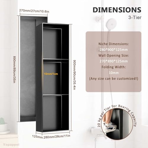 Bathroom Shower Niche, Insert Storage Shower Shelf for Wall, Stainless Steel Wall Alcove Shelf No Tiled Recessed Niche Shower for Storage(90cmx28cmx12.5cm) - size: 90cmx28cmx12.5cm