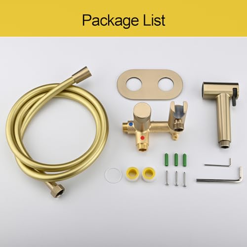 Handheld Bidet Sprayer Set Concealed Hot and Cold Bidet Spray for Toilet with Brass Valve Warm Water Round Bidet Attachment Set for Feminine Hygiene, Pets and Baby Diaper Wash, Brushed Gold
