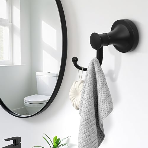 Black Bathroom Towel Hook, Matte Black Bathroom Robe Hook, Heavy Duty Double Towel Hooks Bath Modern Coat Clothes Hook Wall Mounted for Kitchen Washroom - color: Black