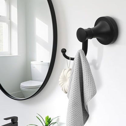 Black Bathroom Towel Hook, Matte Black Bathroom Robe Hook, Heavy Duty Double Towel Hooks Bath Modern Coat Clothes Hook Wall Mounted for Kitchen Washroom - color: Black