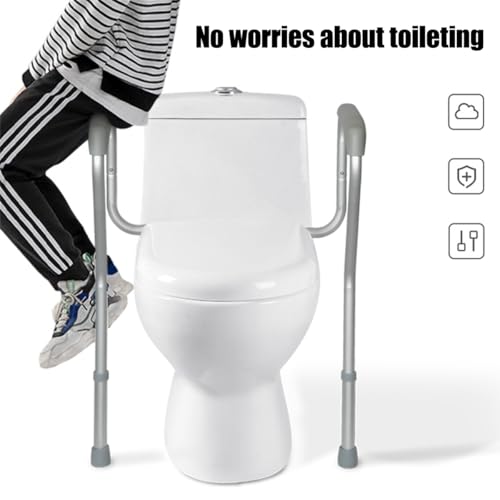 Toilet Safety Rails,Adjustable Safety Frame with Handles for Elderly,Handicap Non-Slip Bathroom Grab Bar with Padded Handles and Aluminum Frame(Size:57cm,Color:Gray)
