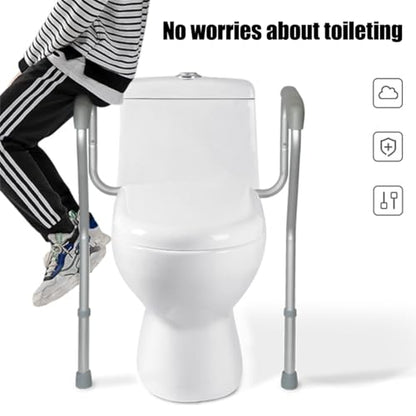 Toilet Safety Rails,Adjustable Safety Frame with Handles for Elderly,Handicap Non-Slip Bathroom Grab Bar with Padded Handles and Aluminum Frame(Size:57cm,Color:Gray)