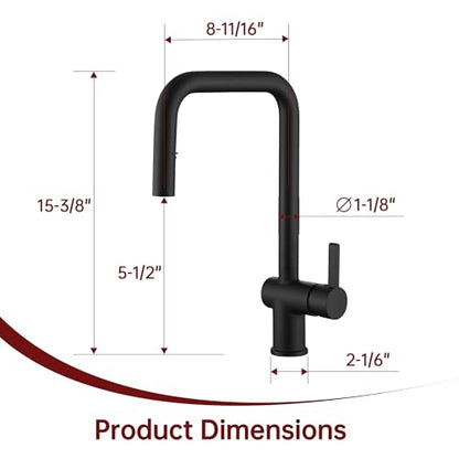 SUMERAIN Matte Black Kitchen Faucet with Pull Down Sprayer | Single Hole, SUS304 Stainless Steel, Single Handle, Modern, 360° Swivel Spout, Easy Installation - color: Matte Black