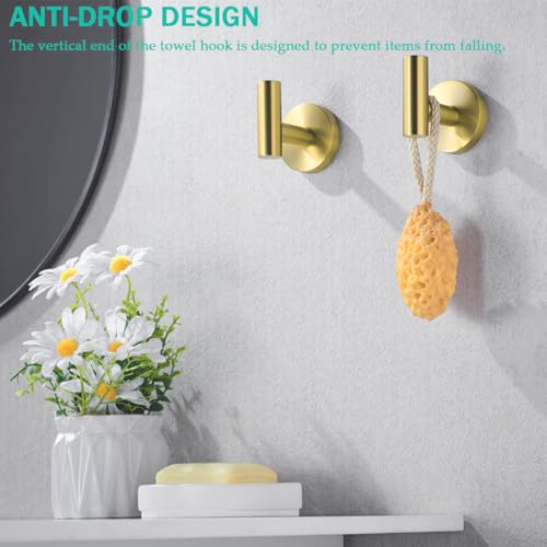 Towel Hooks for Bathrooms,Champagne Bronze Wall Mount Hooks SUS 304 Stainless Steel Coat Hook Robe Hook Towel Hook 2 Count for Kitchen,Bedroom (Drilling),96006-8CB2 - color: 2-Champagne Bronze