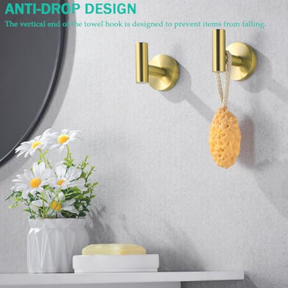 Towel Hooks for Bathrooms,Champagne Bronze Wall Mount Hooks SUS 304 Stainless Steel Coat Hook Robe Hook Towel Hook 2 Count for Kitchen,Bedroom (Drilling),96006-8CB2 - color: 2-Champagne Bronze