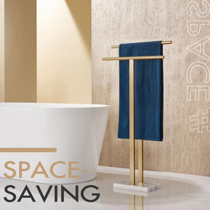 KOKOSIRI Standing Towel Rack for Bathroom Floor 2-Tier Towel Holder Free Stand with Heavy Marble Base Thicken Steady Champagne Bronze Stainless Steel THS0005-CPG - color: Champagne Bronze