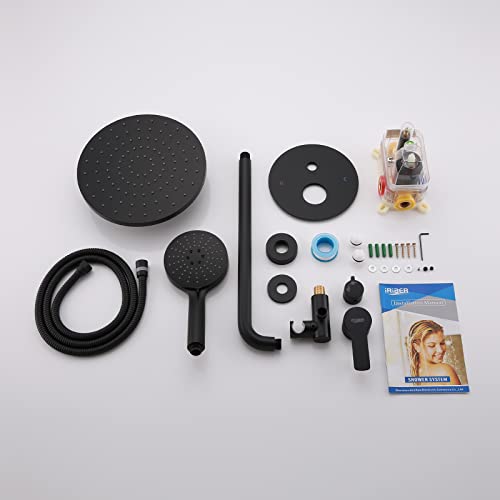 Iriber Shower System Wall Mounted Shower Faucet Mixer Set with Luxury High Pressure Shower head and 3-Setting Handheld, Bathroom Shower Trim Kit Contain Pressure Balance Valve, Matte black - color: Matte Black