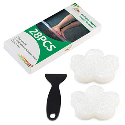 Non Slip Bathtub Stickers 28 PCS Adhesive Anti Slip Shower Stickers for Bath Tub, Bathroom, Stairs with Premium Scraper - color: Clear