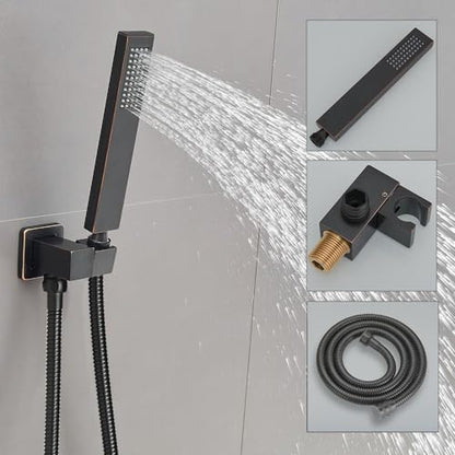Oil Rubbed Bronze Shower System 8 Inch Bathroom Rain Mixer Shower Combo Set Wall Mounted Rainfall Shower Head and Handheld System Shower Faucet Set Rough-in Valve Body and Trim Kit - color: Oil Rubbed Bronze, size: 8 Inch