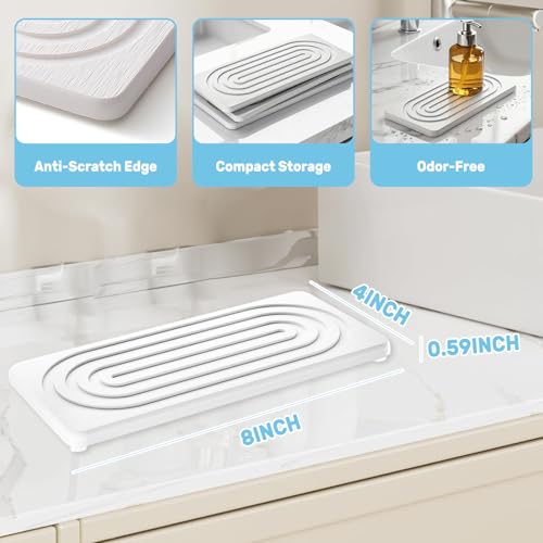 2 PCS Water Absorbing Stone Tray, Quick Drying Diatomite Sink Tray, Non-Slip Drying Mat for Bathroom Vanity & Kitchen Counter, Soap Dispenser Sponge Holder Organizer, White 8.3x4 Inch (White) - color: White