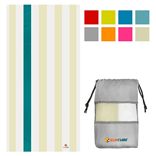 SUN CUBE Microfiber Beach Towel, Quick Dry, Beige Cream, 60x30 Inch | Quick Dry and Free Microfiber Towel, Lightweight Packable Swim Towel for Beach, Pool, Camping, Cruise, Travel - color: Beige, size: 60.00" x 30.00"