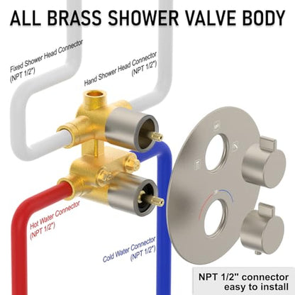 Iriber Thermostatic Shower System Wall Mount with 10 Inch Roud Rainfall Shower Head and Handheld,Shower Faucet Mixer Trim Kit (Valve Included),Brushed Nickel - color: Brushed Nickel 03