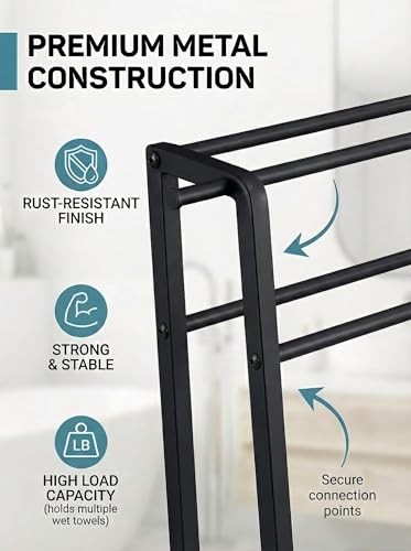 CANYAVE Metal Leaning Ladder Towel Rack, 4-Tier Blanket Stand for Bathroom Living Room, No Drilling Quilt Storage Organizer (Matte Black) - color: Matte Black