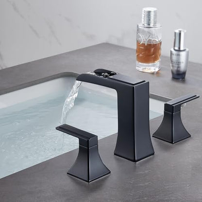 Black Waterfall Bathroom Faucet, Sanliv 3-Piece Widespread Bathroom Faucet for 3-Hole Sinks 4-8 inch, Modern 2-Handle Vanity Faucet with Pop-Up Drain, Matte Black - color: Matte Black