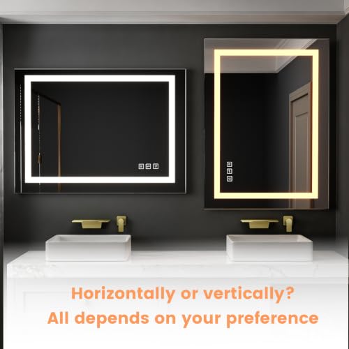 Front Lit LED Bathroom Mirror 24x32, Wall Mounted Lighted Vanity with Dimmable Anti-Fog Smart Memory, Shatter-Proof Glass, Horizontal or Vertical - size: 24"L x 32"W
