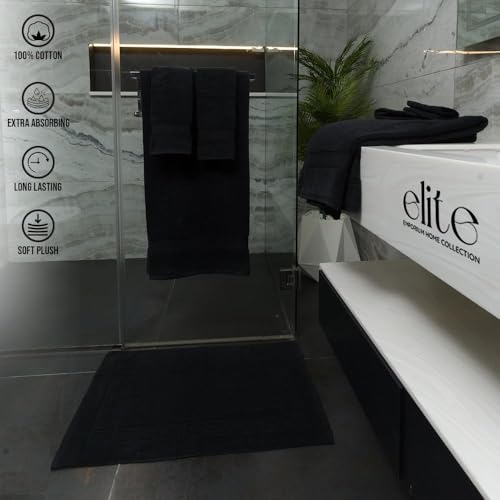 ELITE Emporium Home Collection 8-Piece Cotton Bath Towel Set - Ultra Soft, 550 GSM, Quick-Dry - Bath Sheet, Bath Towels, Hand Towels, Washcloths, Bath Mat - Luxury Bathroom Towel Set (Black) - color: Black