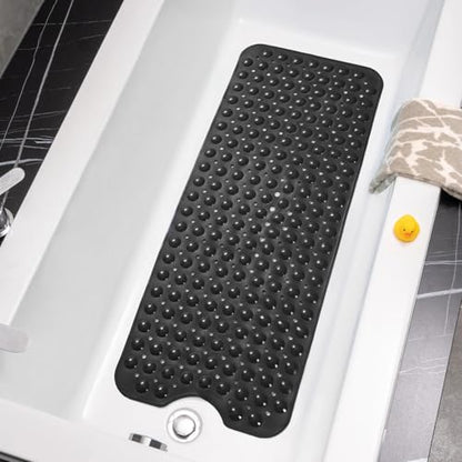 Tree Bud Bathtub Mats for Shower Tub Non-Slip Bath Mat 39 x 16 Inch Extra Long Shower Mat, Bath Tub Mat for Bathroom with Machine Washable, BPA Free for Kids (Black) - color: Black