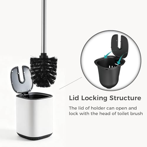 Toilet Brush and Holder Set Toilet Bowl Brush Stainless Steel Automatic Open lid Toilet Bowl Cleaner Brush Set Toilet Scrubber Kit Toilet Cleaning Brush for Bathroom - color: White