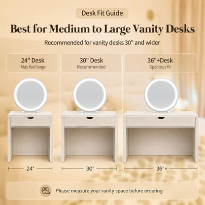 ROLOVE 18 Inch Makeup Mirror with Lights, Large Round Vanity Mirror for Tabletop Desk, Smart Touch Dimmable LED, 360° Rotation, White, Gifts for Women, Wife, Mom, Girls - size: 18"L x 18"W