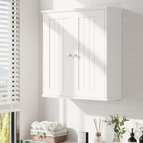 Bathroom Wall Cabinet, Bathroom Cabinet Wall Mount, Over the Toilet Space Saver Storage Cabinets, White Medicine Cabinets with 2 Doors - color: White