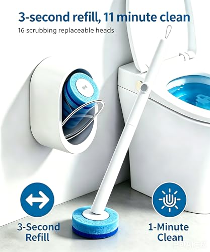 SOPAMI Disposable Toilet Brush and Holder Set with 16 Refills for Bathroom | Disposable Toilet Cleaning System,Toilet Wand Kit,Wall-Mounted or Floor-Standing Holder Toilet Cleaning Stick Touch Free