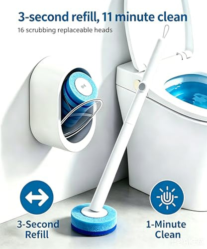 SOPAMI Disposable Toilet Brush and Holder Set with 16 Refills for Bathroom | Disposable Toilet Cleaning System,Toilet Wand Kit,Wall-Mounted or Floor-Standing Holder Toilet Cleaning Stick Touch Free
