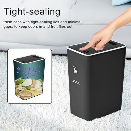 XPIY Trash Can with Lid, 2 Pack 4 Gallons/15 Liters Garbage Can | Small plastic waste basket with press top, dog proof design for bathroom|kitchen|bedroom|office use. (BlackWhite) - color: BlackWhite