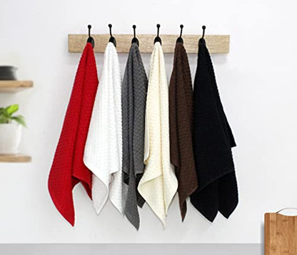 COTTON CRAFT Amazing Kitchen Towels - 8 Pack 100% Cotton Waffle Terry Towel | Black - 16x28 inch Euro Café Waffle Weave Dish Towels - Soft Absorbent Quick Dry Low Lint Reusable Pantry Bar Cleaning Cloth - color: Black, size: 8 Pack