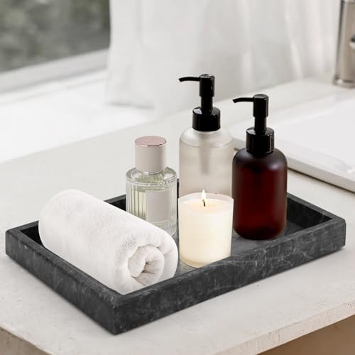 Marble Bathroom Tray,Pure Natural Vanity Tray,﻿ | marble trays for kitchen counter Non-Ceramic/Non-Resin,stone tray 12 x 8 inch (Black ) - color: Black