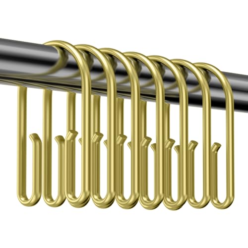 Gold Shower Curtain Hooks Rings ，Double Sided Shower Curtain Rings Rust Proof，12 pcs Shower Hooks for Inside Shower，Smooth Sliding Anti-Drop Double Shower Rings for Curtain (Gold) - color: Gold