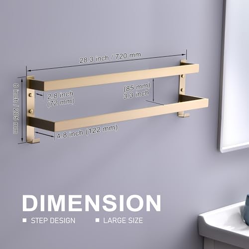 Double Towel Bar Towel Racks for Bathroom, Bath Towel Holders Wall Mount, Stainless Steel Towels Shelves Towel Rail, 2-Tiers (Brushed Gold, 28 Inches) - color: Brushed Gold, size: 28 Inches