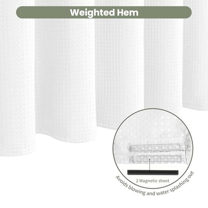 Inhousolu Fabric Shower Curtain, Waffle Weave 230 GSM Polyester, Weighted Hem, Metal Hooks Included, Water Repellent Washable, 72 x 84 Inch, White - color: White, size: 72"W x 84"L (Pack of 1)