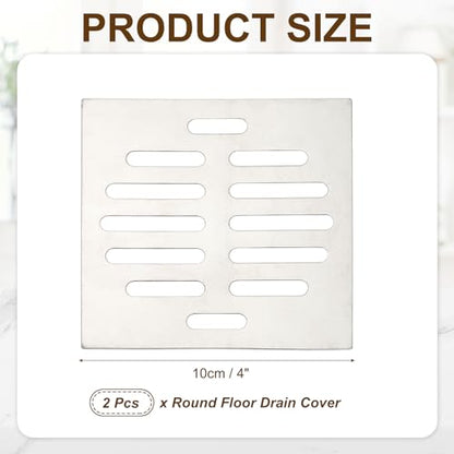 uxcell 2 Pcs Square Floor Drain Cover, Stainless Steel Shower Hair Catcher Drain Grate for Small Lawns, Bathroom Covers, Kitchen Floor Drains, Silver Tone(4 Inches) - size: 4 Inches