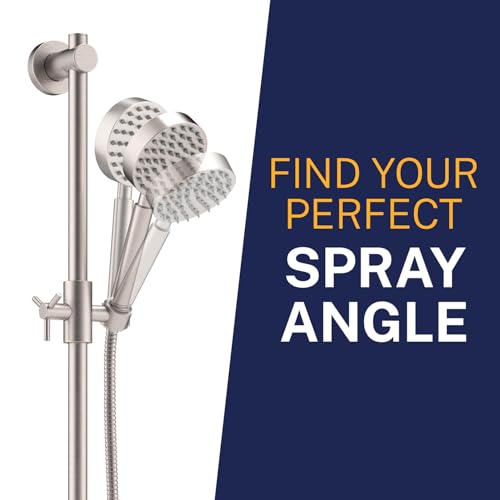 HammerHead Showers® Solid Metal 27.5 Inch Shower Slide Bar Set and Handheld Shower Head with Hose — BRUSHED NICKEL — 2.5 GPM High Pressure Spray Wand — Easily Adjust Height & Angle of Handshower - color: Brushed Nickel, size: 2.5 GPM