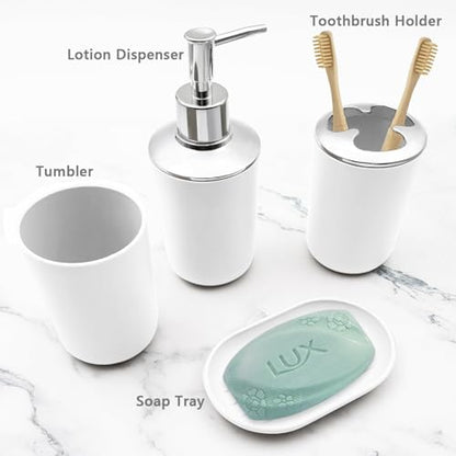 Bathroom Accessory Set, 4 pcs Shatter-Resistant Resin Bathroom Accessories Set Include Lotion Soap Dispenser Toothbrush Holder Soap Dish Modern Bathroom Decor, Gift for Home (White 4pcs) - style: White 4pcs