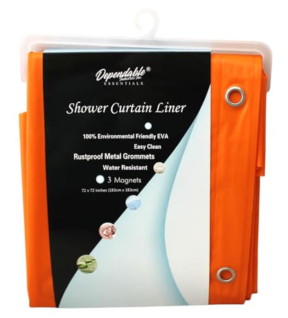 Dependable Industries inc. Essentials Premium 6 Gauge EVA Shower Curtain Liner - PVC Free Magnetized Bottom Odorless with Rustproof Grommets (Orange) - color: Orange